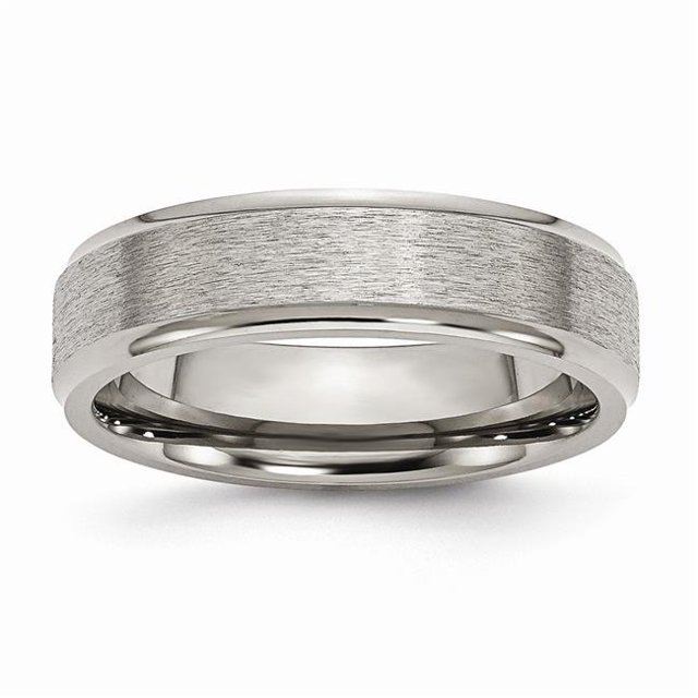 Titanium Ridged Edge 6 mm Satin & Polished Band - Size 7.5