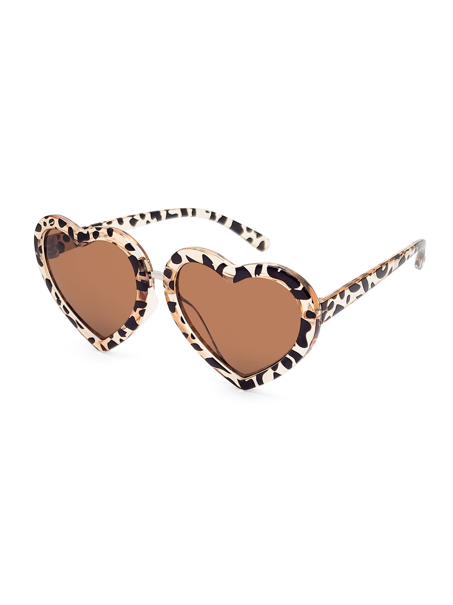 Kids Plastic Heart Leopard Frame Brown Lens Sunglasses