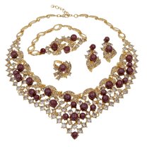 4 Pcs 18K Sparkling Jewelry Sets for Women Crystal Pearl Necklace Bracelet Earrings Ring Sets Bridesmaid Bridal Jewelry Sets for Wedding Engagement Party Prom