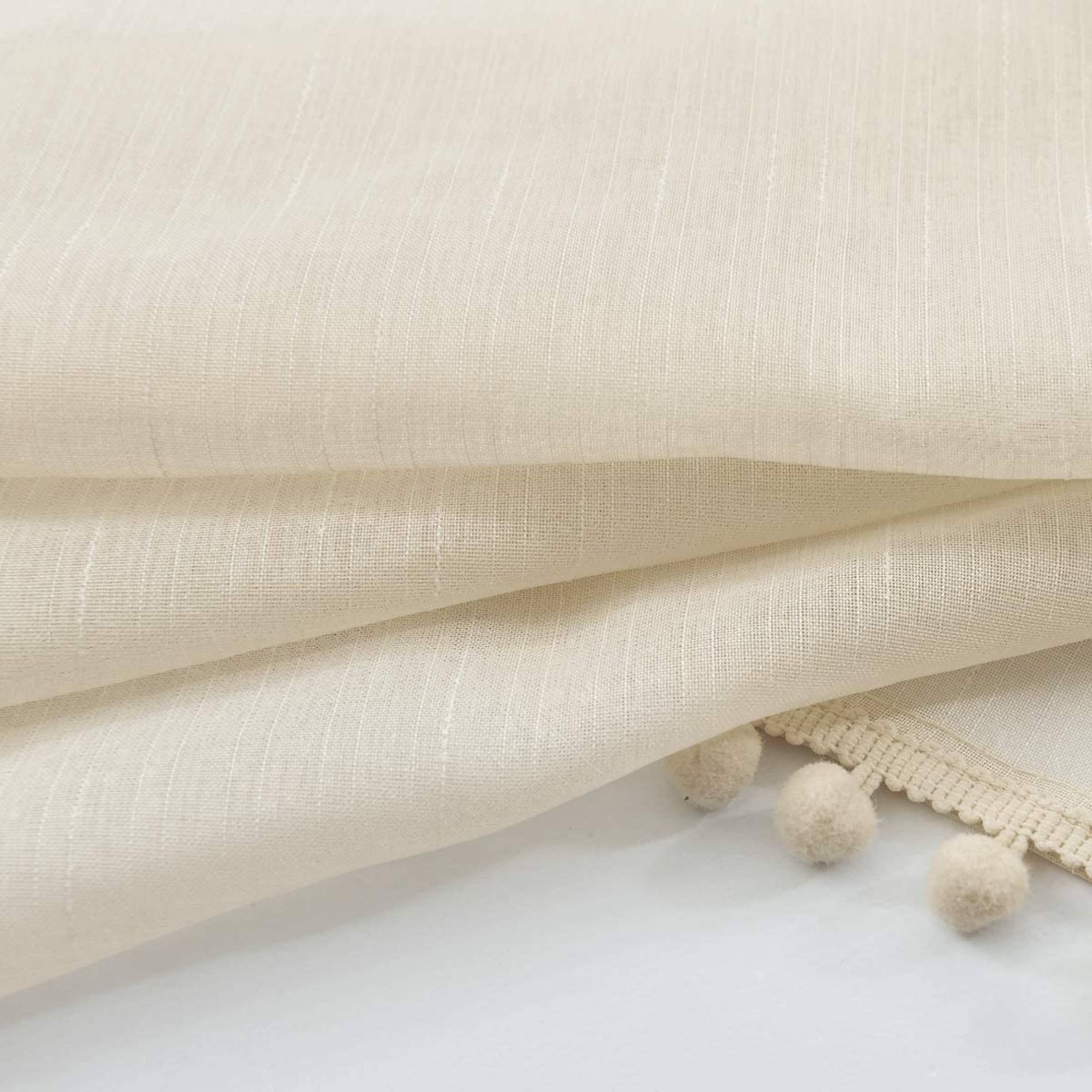 Exultantex Natural Linen Textured Sheer Curtain Panels with Decorative Pompom Trim for Living Room 52"W x 95"L,Rod Pocket,2pcs