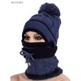 thumbnail image 6 of BadPiggies 3 in 1 Winter Knitted Beanie Hat Scarf Mask Set, Fleece Lined Face Neck Warmer Set for Women Girls Ski Caps with Pompom (Blue), 6 of 7