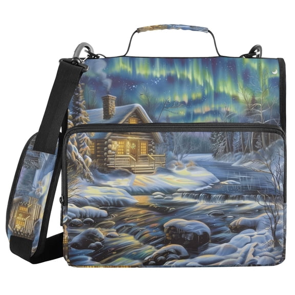 3 Ring Zipper Binder with Shoulder Strap Waterproof Trapper Keeper 2 Inch D-Ring 500 Sheets Capacity Snow Room and Aurora