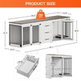 thumbnail image 3 of Wiilayok 94.5" Dog Crate Furniture for 2 Large Medium Dogs, Wooden Dog Kennel TV Stand with 3 Storage Drawers, 4 Bowls & Locks, White Brown Indoor Dog House, 3 of 9