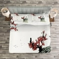 thumbnail image 3 of Ambesonne East Quilted Bedspread Set 3 Pcs, Cherry Blossoms and Boat, King Size, Ruby Pale Grey, 3 of 3
