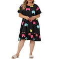 thumbnail image 2 of Agnes Orinda Women's Plus Size Nightgowns Short Sleeves Cats Print Midi Pajamas Sleepdress 3X Black, 2 of 5