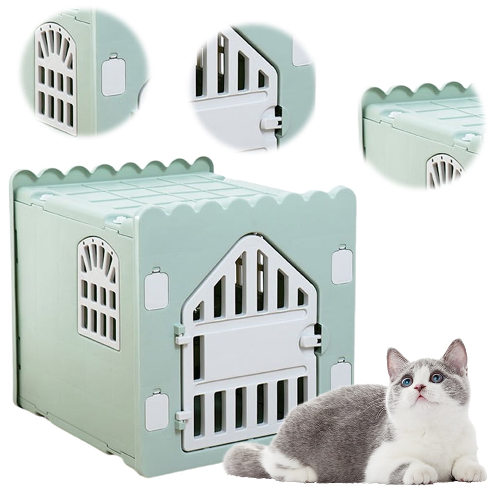 Plastic Cat House Stackable Feral Cat Shelter Waterproof Pet Shelter for Cats with Escape Door for Outdoor Indoor Use (Green)