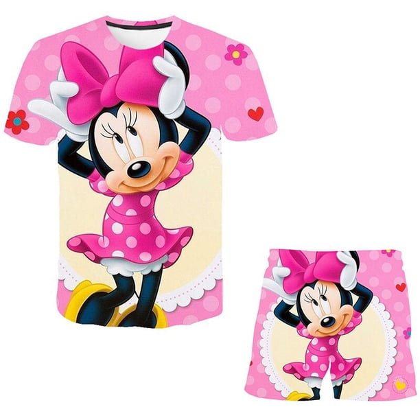 Conjuntos de Mickey Mouse para bebé, traje de moda de Disney para niñas, camisetas de verano + Pantalones cortos, 2 uds., ropa de dibujos animados para niños, trajes de 1 a 14 años, 11T Gao Jinjia LED