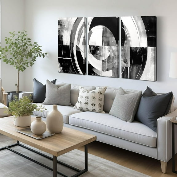 Black and White Abstract Canvas Wall Art for Living Room Bedroom Bathroom Home office Modern d Canvas Prints Abstract Circle Picture Artwork Size 12x16x3p