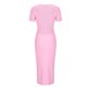 thumbnail image 5 of Vestido de Manga Corta para las Mujeres Color Sólido Ajustado V-Cuello Onda Falda Doblado, de Punto Sudadera Falda Larga, 5 of 7