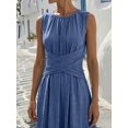 thumbnail image 4 of Blue Sleeveless Criss-Cross Waist A-Line Maxi Dress, Casual Summer, 4 of 4