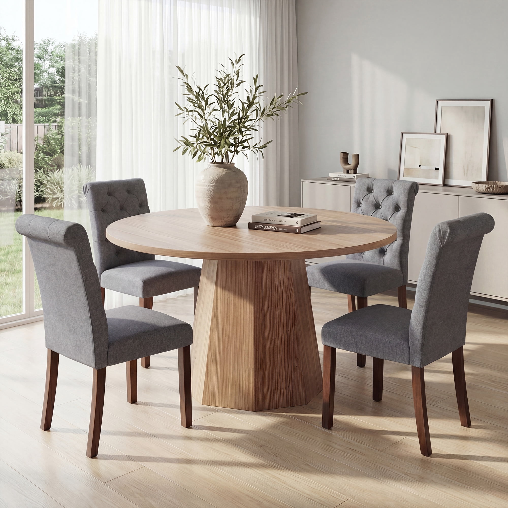 Upholstered Parsons Dining Chairs Set of 4, Button Tufted Kitchen Side Chair for Dining Room, Grey
