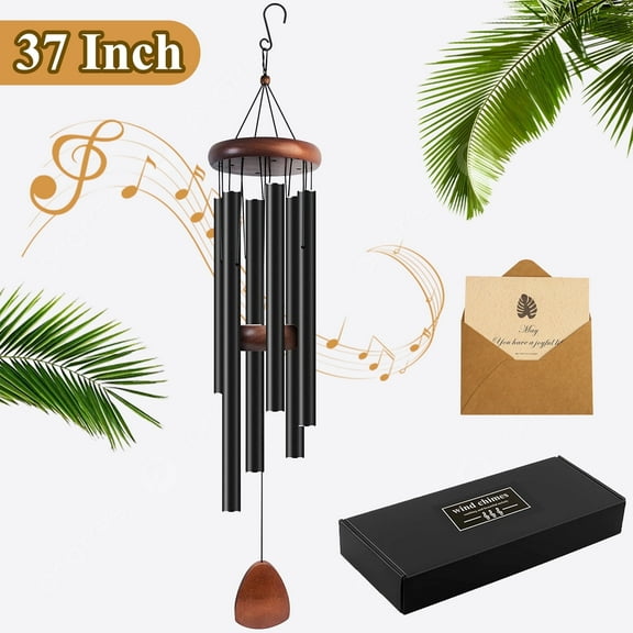 Remiawy 37inch Wind Chimes for Outside, Large Sympathy Wind Chimes with 6 Aluminum Tubes Memorial Gifts for Mom Soothing Melodic Tones Windchimes Outdoors Decor for Patio, Porch, Garden, Black