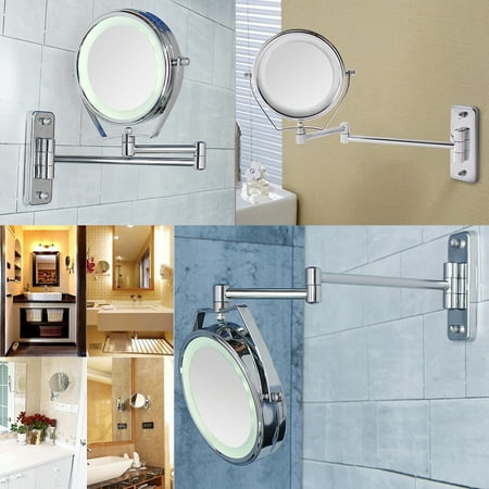 Swing Arm Extension Mirror - 7X Magnifying LED Lighted Stand Wall Mount Swing Arm 6'' Make Up Cosmetic Mirror
