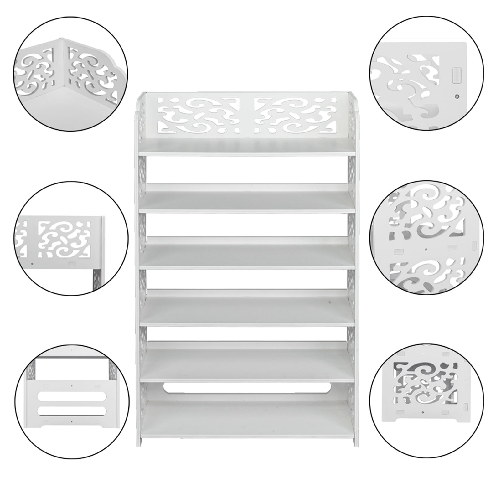 6-Tier White Shoe Rack - 24" Wide WPC Storage Shelf, Holds 36 Pairs, Waterproof Garage Organizer w/ Adjustable Shelves