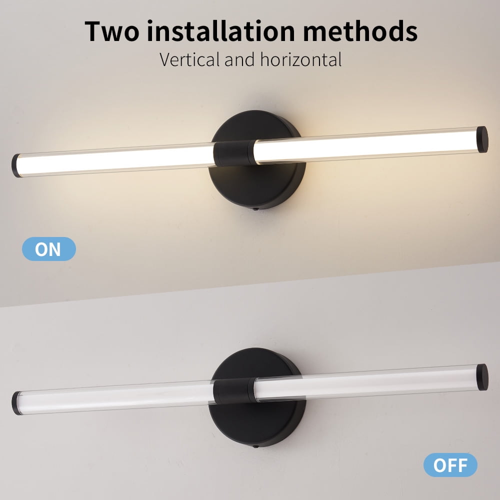 Deyidn 24 Inch Black LED Bathroom Wall Sconce, 20W Dimmable Mirror Light with 360° Illumination, for Bathroom Mirror, Makeup Vanity