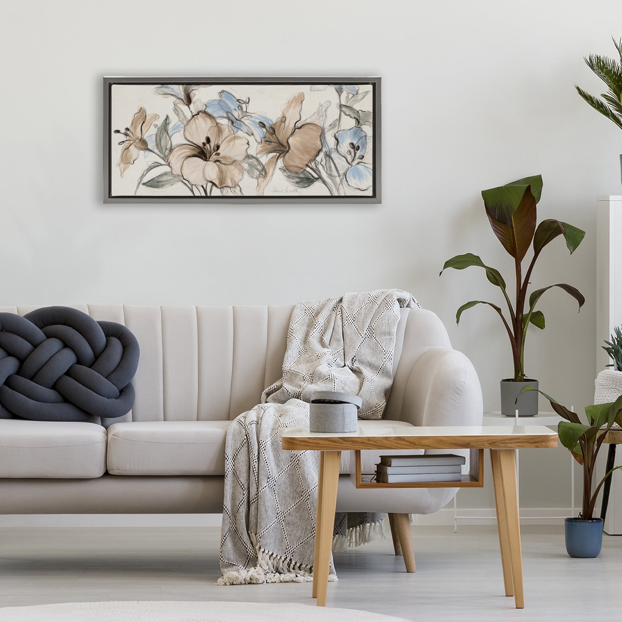 Stupell Industries Whispering Florals Neutral Gray Framed Floater Canvas Wall Art, design by Lanie Loreth