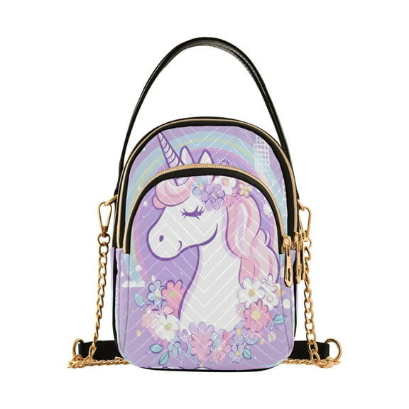 WOBOGO Cute Unicorn Purple Pattern Ladies Chain Shoulder Bag Fashion Designer Handbag Versatile Classic Style
