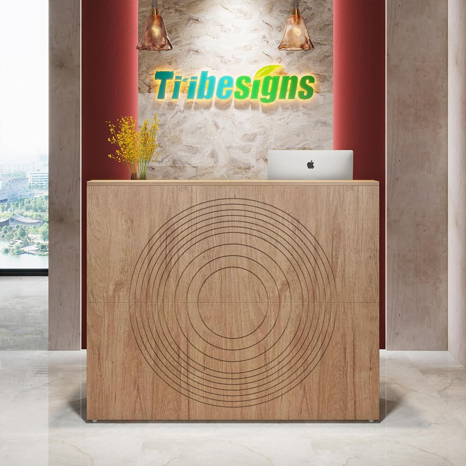 Tribesigns 47" Front Desk, Wood Reception Desk Retail Counter for Salon, Home Office, Oak