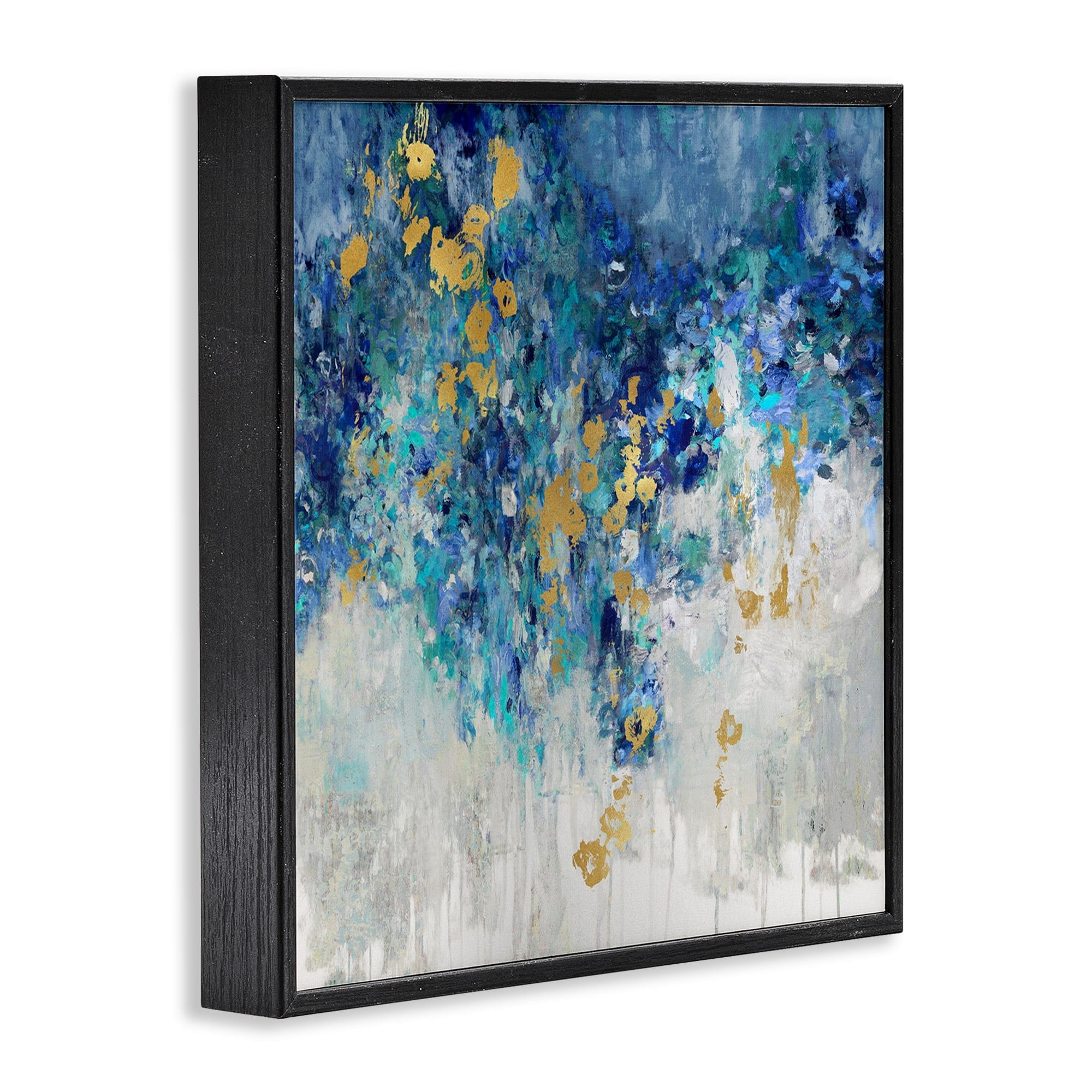 Stupell Industries Abstract Blue Gold Paint Design Framed Wall Art by Nikki Robbins