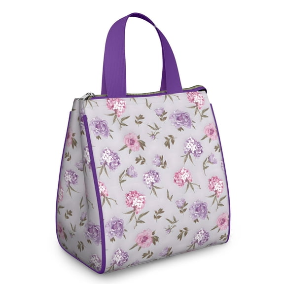 Pioneer Flower Floral Print Pattern Insulated Lunch Bag for Women & Adults,Large Portable Soft Cooler Lunch Bag,Thermal Food Storage Tote with Pearl Cotton,8.66L,8.75x5.75x9.5 Inch