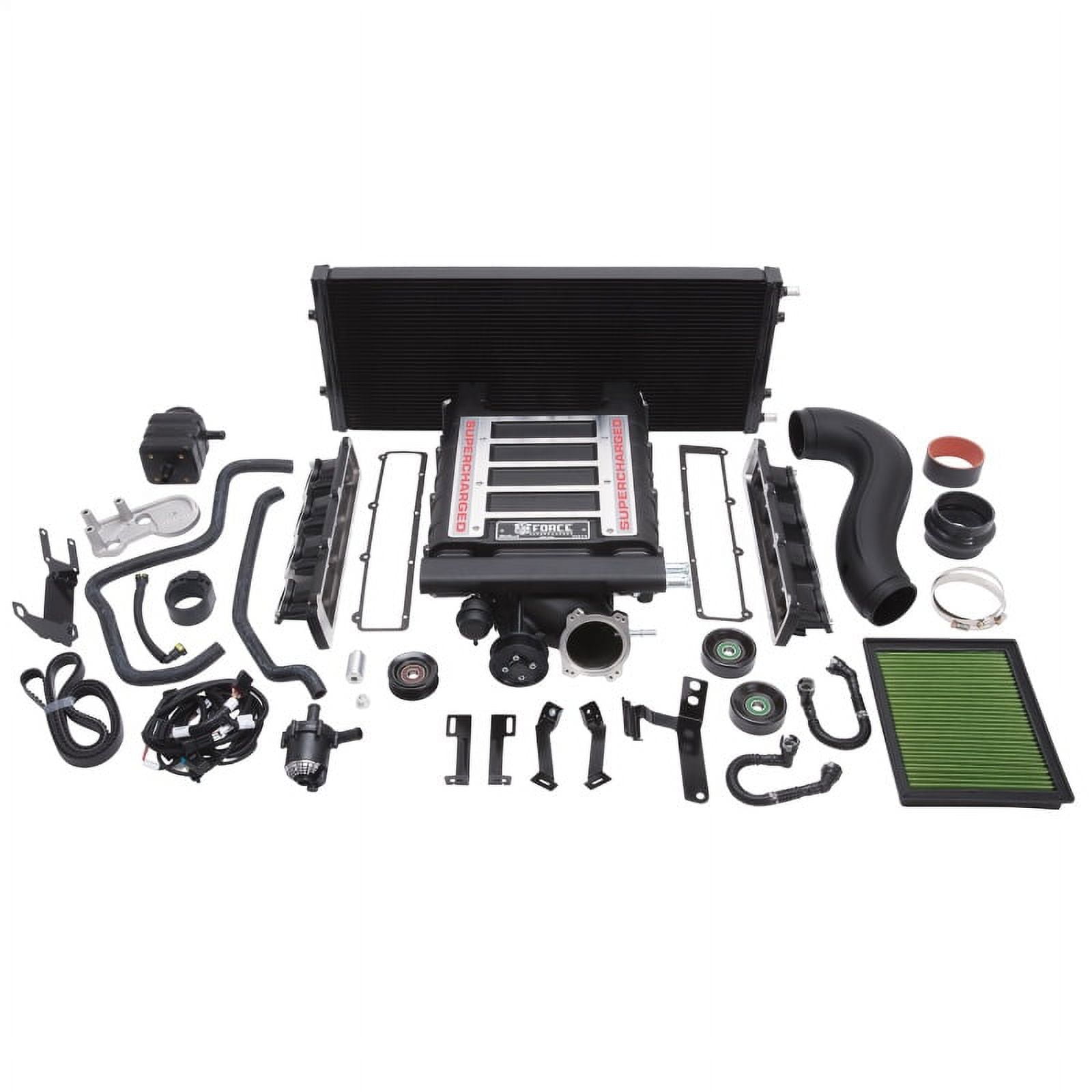 Edelbrock 15192 E-Force Stage-1 Street Systems Supercharger System; 2300 TVS; 528 HP/496 ft/lbs TQ; Incl. Supercharger/Manifold/3.875 in. 6 Rib Drive Pulleys/102.5 in. Serpentine Belt/Hardware;