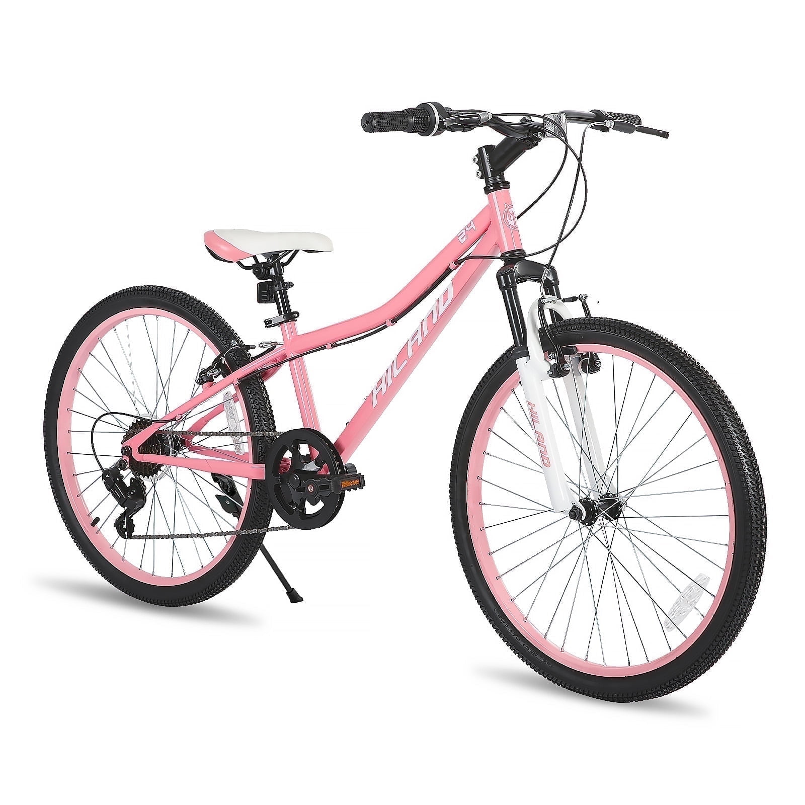 Hiland 24 Inch Mountain Bike for Kids Age 7 + Year Old, Front Suspension Fork Kids' Bicycles for Teens，Pink