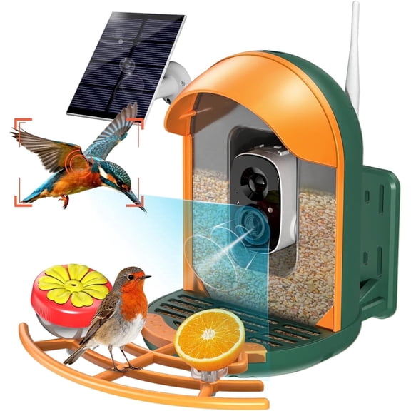 Bird Feeder with Camera, 2K HD Camera Birds Feeder Wireless Outdoor, Solar Powered Bird Watching with APP Control, Night Vision, Motion Detection Alerts, IP66 Birdfeeder for Backyard, Green