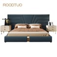 thumbnail image 2 of White Wood Bed 2 People Modern Design Mattress Bed King Size Luxury Bedroom Furniture Set Genuine Leather Headboard Nightstands My Lux Decor Round, 2 of 14