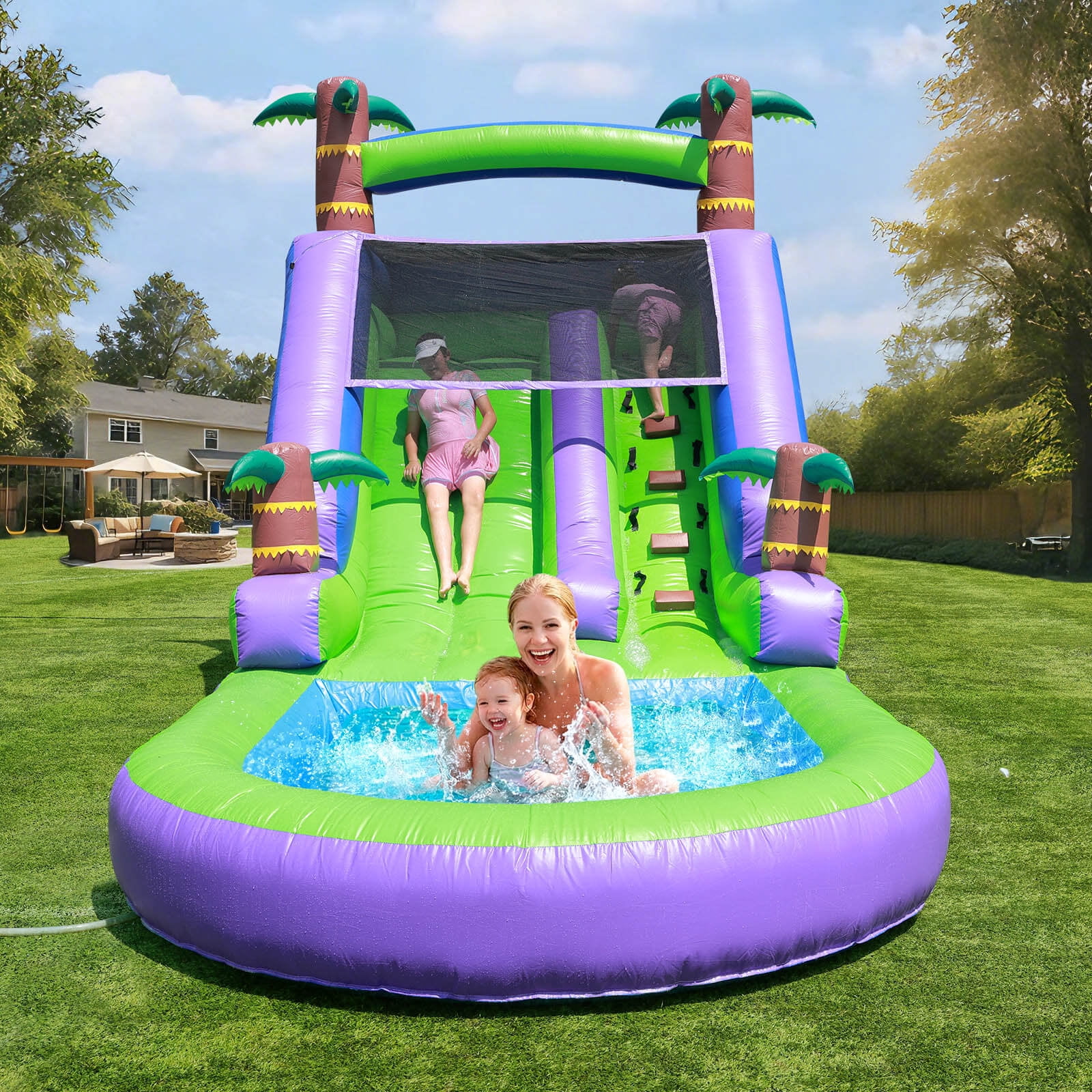OFFMUST 21' Purple Tropical Inflatable Water Slide Commercial Grade Home Water Park for Adults Teen with Water System