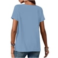 thumbnail image 5 of HOMBOM Womens Shirts Crew Neck Cotton Linen Blouse Casual Light Blue Short Sleeve Summer Solid Tops for Young Woman, 5 of 7