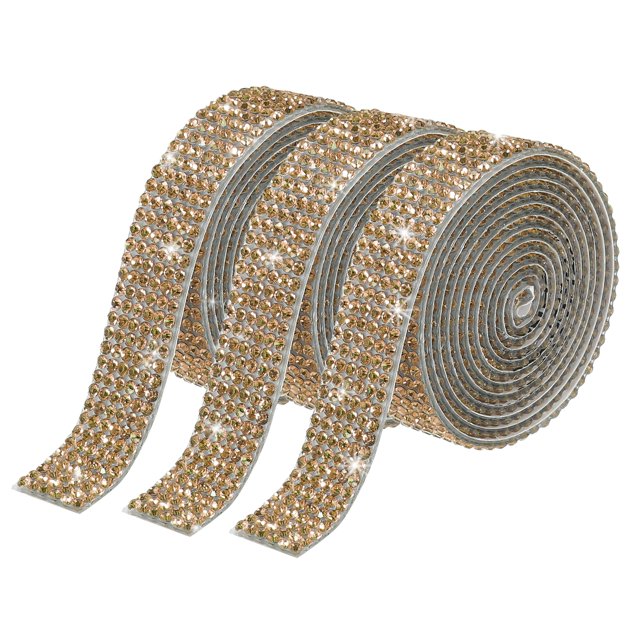 Unique Bargains 3Roll 1 Yard 8mm Self Adhesive Crystal Rhinestone Ribbon for Crafts Project, Bright Yellow