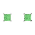 thumbnail image 3 of 14K Solid Gold Push Back Stud Earrings for Women | 0.5 cttw Princess Cut Simulated Green Diamond | White Gold, 3 of 5