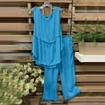 thumbnail image 2 of Lindreshi Womens 2 Piece Outfit Summer Women's Solid Crewneck Sleeveless Pullover Shirt Tops + Pants Trousers Set, 2 of 8
