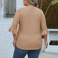 thumbnail image 5 of Otntypg Plus Size 3/4 Length Sleeve Womens Tops Summer Loose V-Neck Eyelet T-Shirts Dressy Casual Ruffle Sleeve Textured Tunic Blouses Coffee L, 5 of 9