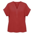 thumbnail image 4 of Miluxas Women's V-Neck Cotton Linen Shirt Top Summer Casual Cap Sleeve Loose Fit Blouse Solid Comfy Business Tunic Blouse Red, 4 of 6