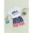 thumbnail image 3 of Coduop Independence Day Baby Boys Short Sleeve T-Shirt and Elastic Star Stripe Shorts Outfit Set, 3 of 8