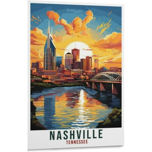 Nashville Travel Poster Print Metal Tin Sign 8 x 12 inch Wall Art Vintage Landscape Poster Home Room Decor