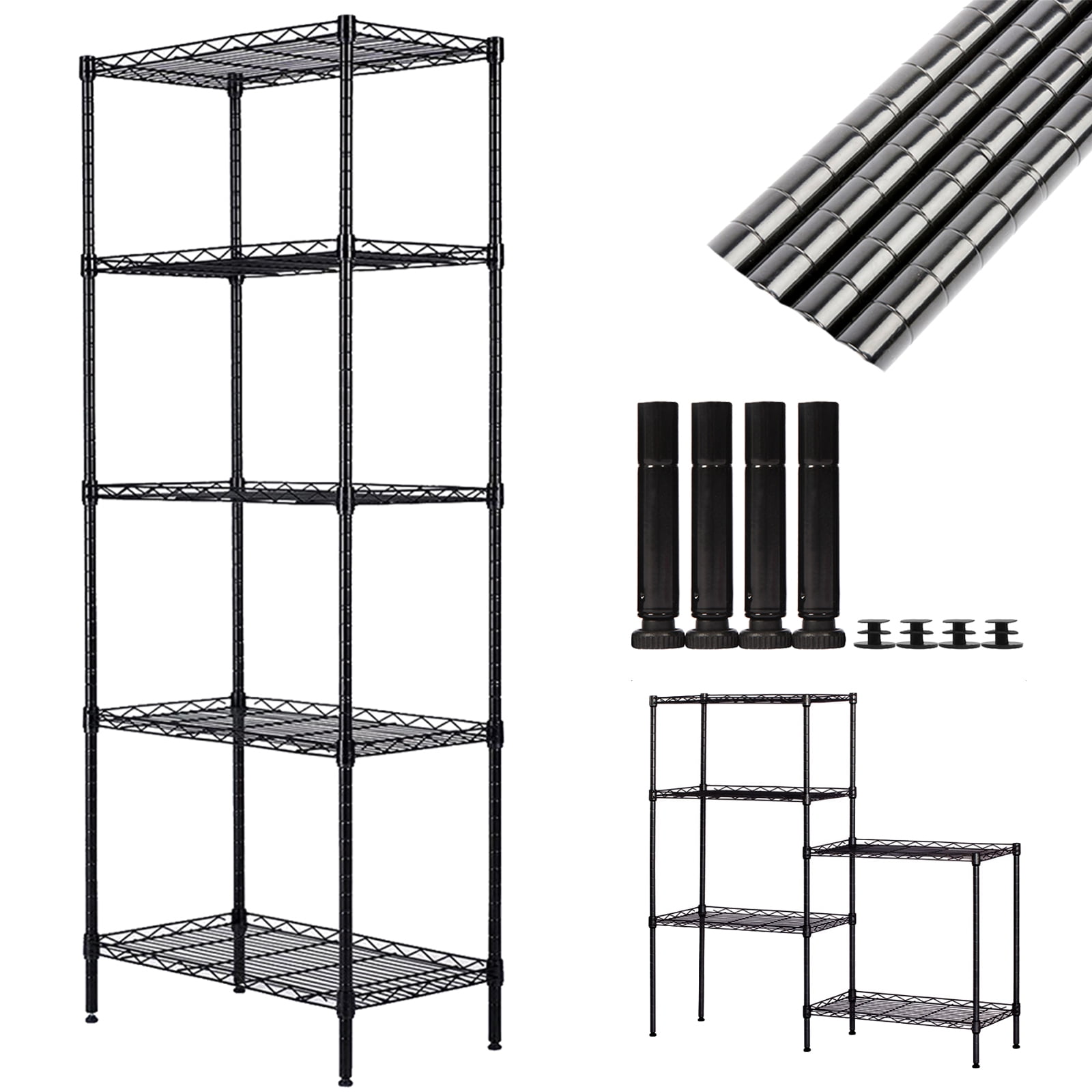 LEASEN 5 Tier Layer Storage Rack,Adjustable Rolling Steel Layer Rack Organizer Kitchen Metal and