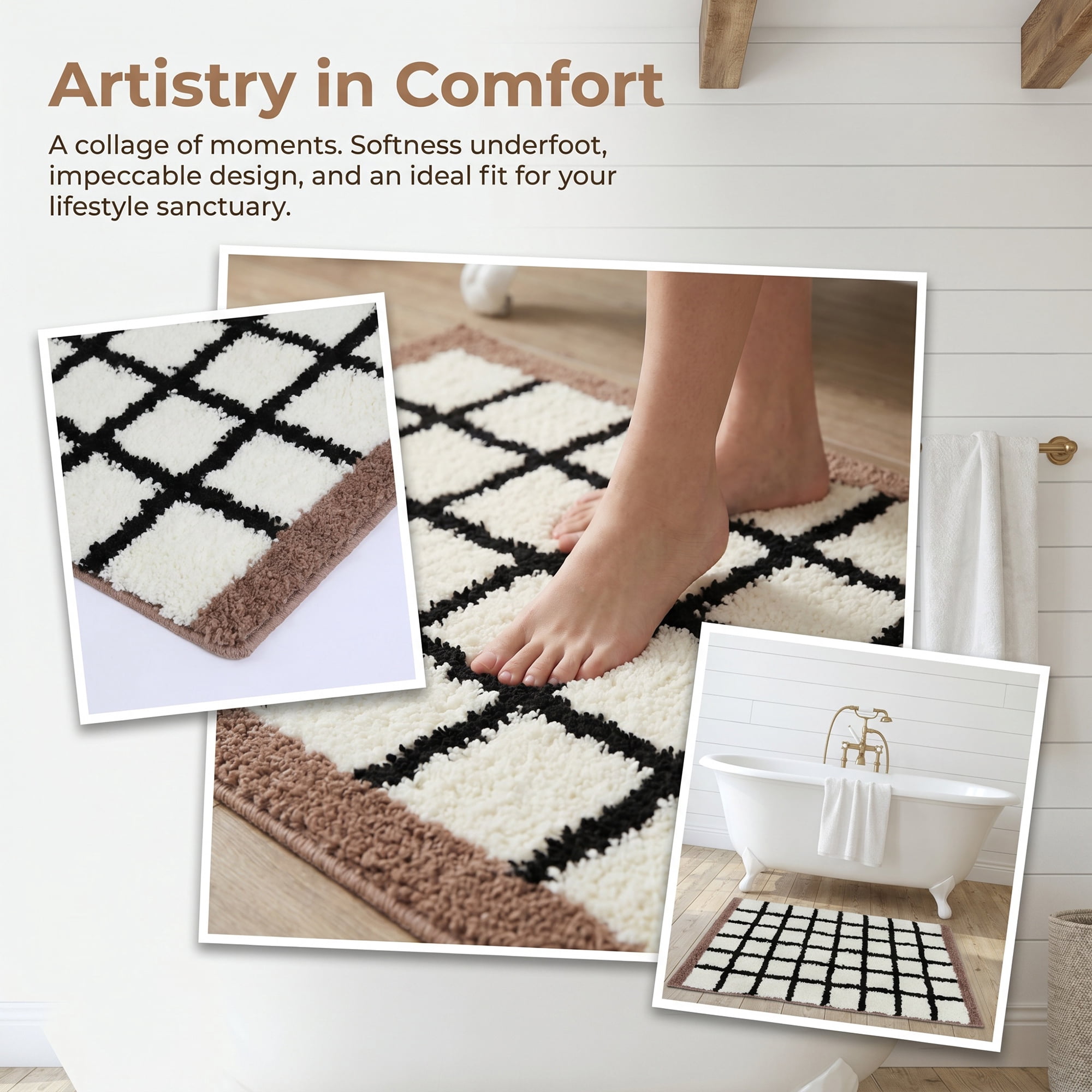 Unique Bargains Soft Absorbent Plush Non Slip Machine Washable Bath Mat Brown 24" x 16"