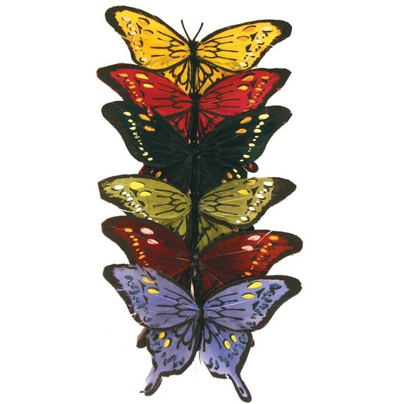 Box Of 6, 4.5 Inch Across Artificial Regal Butterfly Assortment Come In 6 Rich, Regal Colors Perfect For Bouquets & Decor