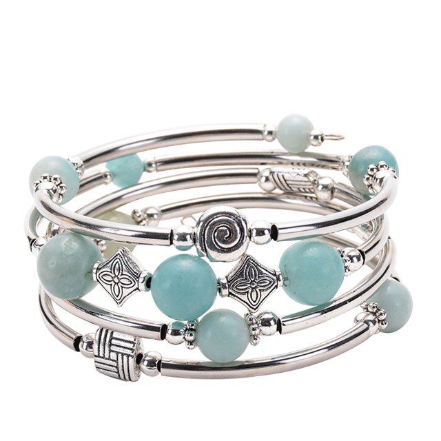 Mano Pulsera Multicapa Piedra Volcánica Turquesa Ojo de Tigre Pulsera de memoria en espiral
