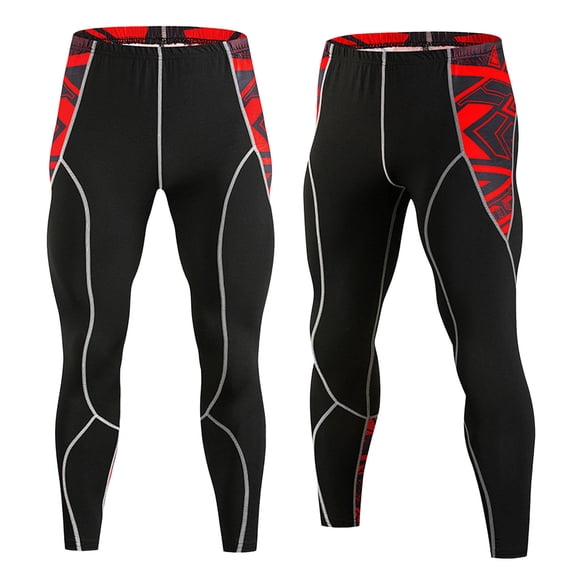 Bibifish Mens Athletic Pants Geometric Print Leggings High Waist Contrast Stitching Compression Quick Dry Moisture Yoga Gym Training Outdoor Cycling Pants