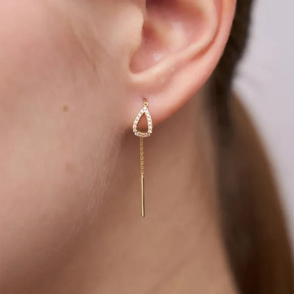 1Ct Round Cut Lab Created Diamond Threader Drop Earrings 14k Yellow Gold Plated