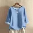 thumbnail image 2 of Breezora Women's 3/4 Sleeve Button Front Blouse Relaxed Fit Casual Tops for Work Office and Weekend Outings Comfortable Style XXXL Size Sky Blue, 2 of 4