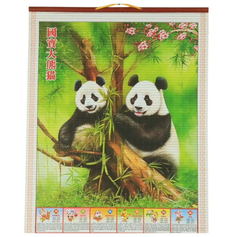 Feng Shui Import, Chinese Wall Scroll Calendar, 2026, Panda Design