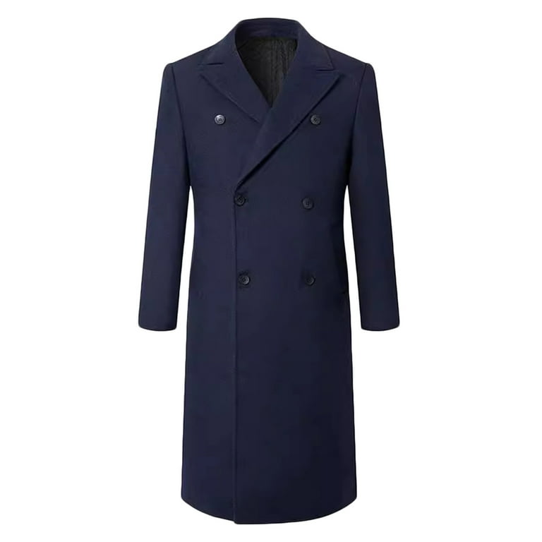 ohmzyzo Men's Wool Blend Pea Coat Notched Collar Single Breasted