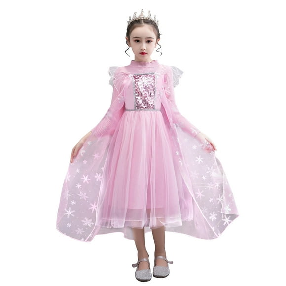 Little Girl Princess Dress Snow Party Queen Halloween Costume Pink