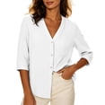 thumbnail image 3 of Loopsun Womens 3/4 Sleeve Fall Tops Fashion Solid V Neck Pocket Button Down Shirt, 3 of 5