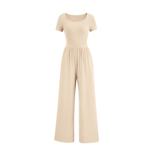 Mono Enterizo PRETTYGARDEN Mujer Cuello Cuadrado Pierna Ancha XS Beige