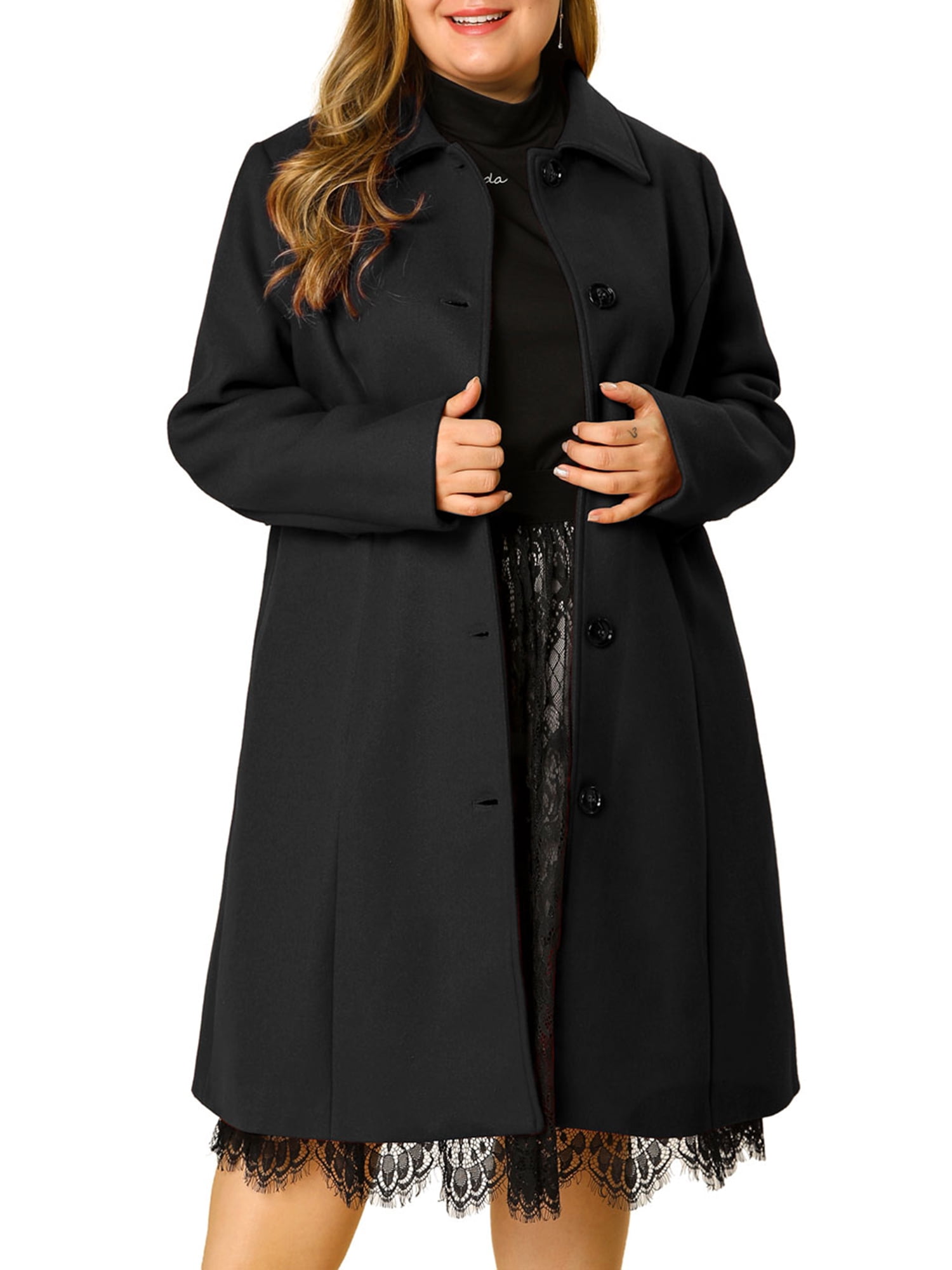 Unique Bargains Women's Plus Size PeaCoat Long Sleeve Utility Overcoat ...